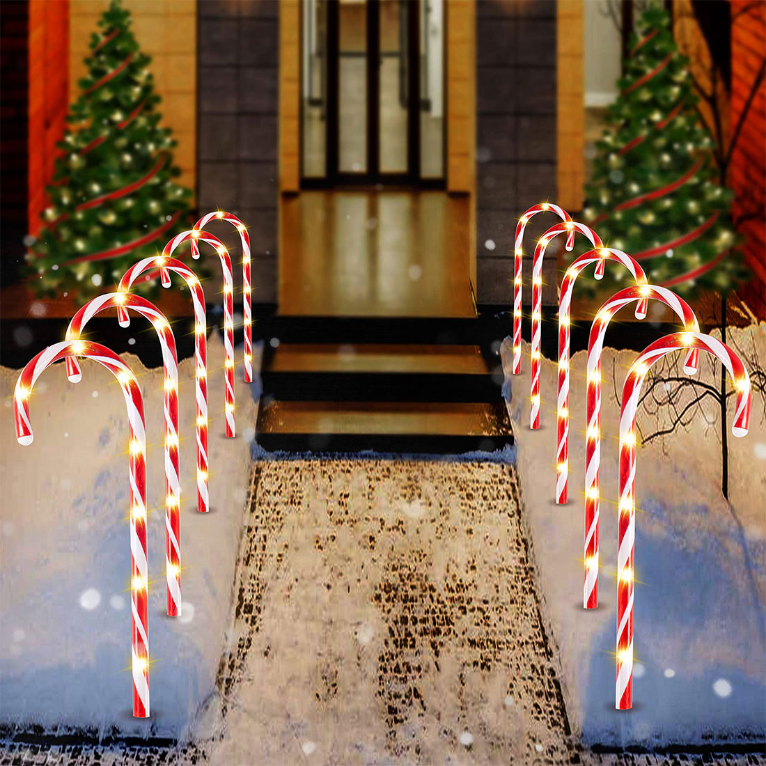 Candy Cane Pathway Ставки Огни Сцена Изображение