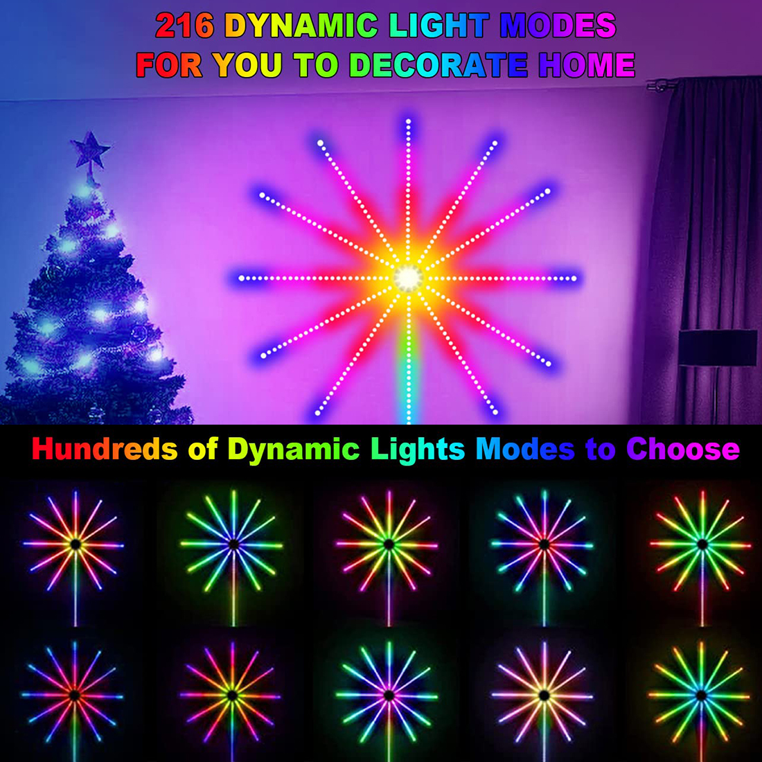 RGB Smart LED Firework Strip Lights Режимы шоу